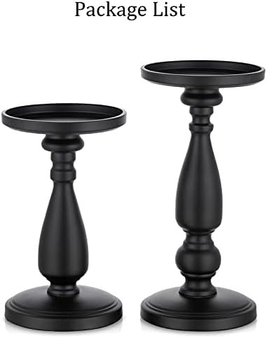 Sziqiqi Large Pillar Candle Holders Set of 2 Vintage Metal Candleholder Retro Matte Black Candle Stick Holders Centrepiece for Pillar Living Room Coffee Dining Tables Mantle Fireplace Decor