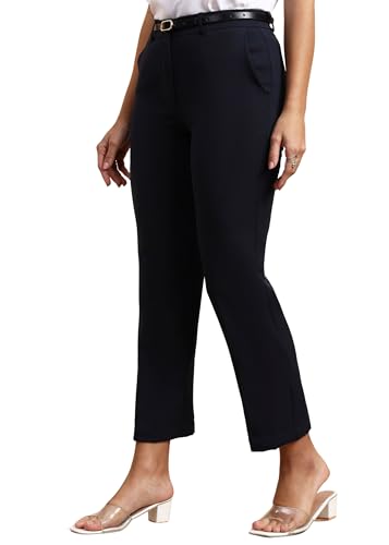 Image of FRAULEIN Women Formal Trousers | Slim Fit Office Pants | Ankle Length Work Pants | Business Casual Corporate Wear