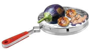 Stainless Steel Roti or Roasting Grill, 25.5 cm Round Mesh with Handle, Multi-Purpose Cooking Pan for Gas, Charcoal Barbecue Stove (25 cm Big Mesh Grill Roaster)