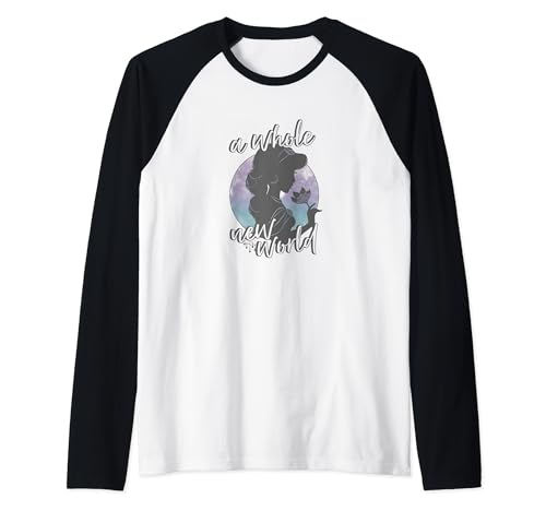 Disney Aladdin Jasmine A Whole New World Profile Silhouette Raglan Baseball Tee, Black