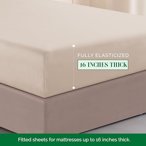 Image of Elegant Comfort Luxurious 1500 Premium Hotel Quality Microfiber Three Line Embroidered Softest 4-Piece Bed Sheet Set, Wrinkle and Fade Resistant, King, Cream