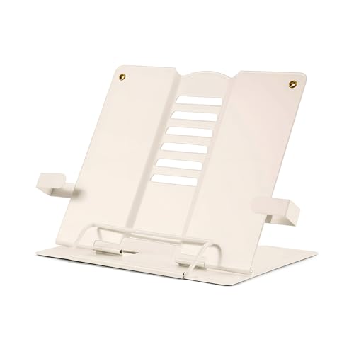 Image of Volo Book Stand Holder - Portable Metal Desktop Adjustable Foldable Cookbook Holder,Recipe Book Holder,Textbook Stand,Music Stand,Book Stands & Holders for Reading (Off-White)