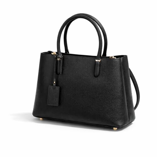 Bolsa Feminina Estruturada Couro Sintético com Alça Removível, 3 Compartimentos, Zíper, Pé de Metal (Preto)