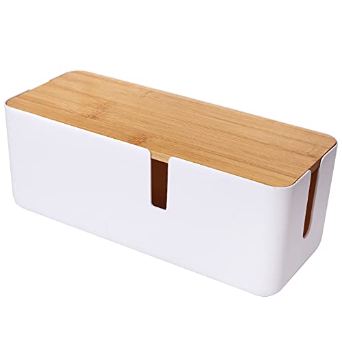 Changsuo Small Cable Management Box with Bamboo Lid for Extension Cord Power Stripe Surge Protector Wire Concealer Organizer Cover Hider (White) by Changsuo - Used condition - US$16.37