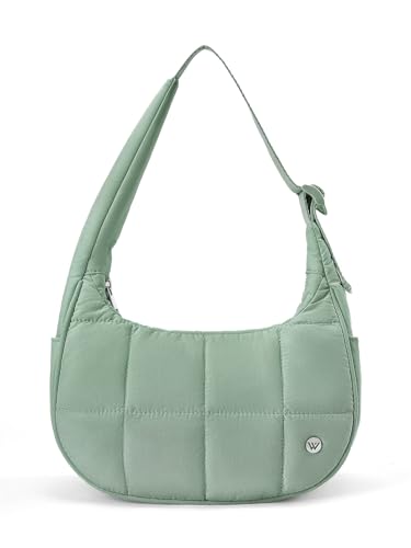 Image of WESTBRONCO Small Puffer Crescent Shoulder Bag for Women, Nylon Quilted Shoulder Purses, Puffy Handbags with Adjustable Strap