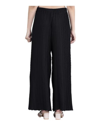 Image of Women Pleated Palazzo Pants | Elastic Waist Free Size Plazzo | Casual Summer Wide Leg Trousers | Pack of 3 Palazzo for Women
