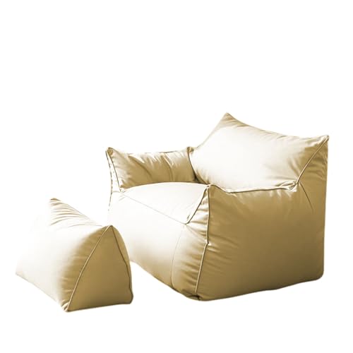 Vttui ヴィンテージ風テックファブリックビーンバッグチェア(オットマン付き) - フレームレス設計、軽量・通気性 高めの背もたれと柔らかいEPP粒子詰め(Color:クリーム)