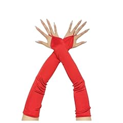 Red -Elbow Length Satin Fingerless Gloves