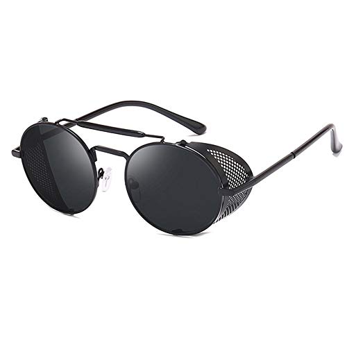 HETAIDA Sonnenbrille, runde Metallrahmen Polarisierte UV400 Schutzbrille, Retro Steampunk für Männer und Frauen (Black)