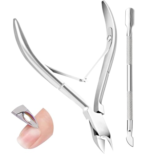 Juego de herramientas para quitar cutículas con cortador de cutículas y empujador de cutículas, cortador de cutículas profesional de acero inoxidable y empujador de cutículas, herramientas para el