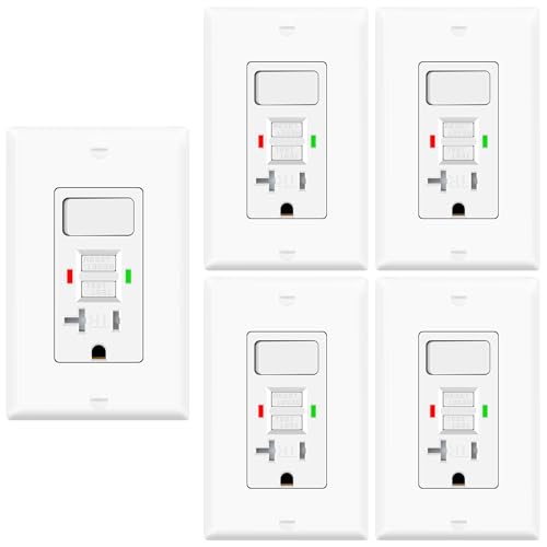 5 Pack GFCI Outlet with Light Switch - 20 Amp Tamper-Resistant Self-Test GFI Switch Combo, LED Indicator, Ground Fault Circuit Interrupter, ETL Listed, White