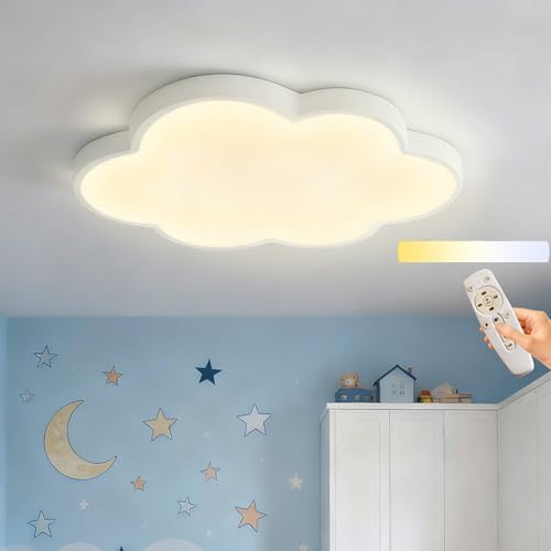 Cloud Shape LED Ceiling Light, (White) 19in Kids Room Ceiling Lig...