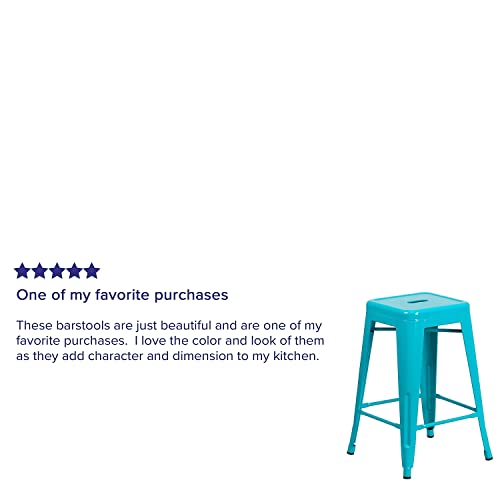 Flash Furniture Commercial Grade 4 Pack 24" High Backless Crystal Teal-Blue Indoor-Outdoor Counter Height Stool #TOP4