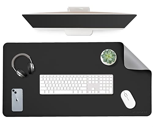Image of Aropana Vegan Leather Desk Mat | Large Reversible Mouse Pad & Computer Table Protector | Dual-Side Waterproof Extended Laptop Pad with Edge-Stitched Design (90x45CM, Black and Grey)