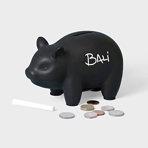 Ceramic Chalkboard Piggy Bank - Perry The Capitalist Pig Message & Doodle Savings Bank Cash Box - Customizable Piggy Bank Change Collector - Includes 5 Chalk Sticks #TOP1