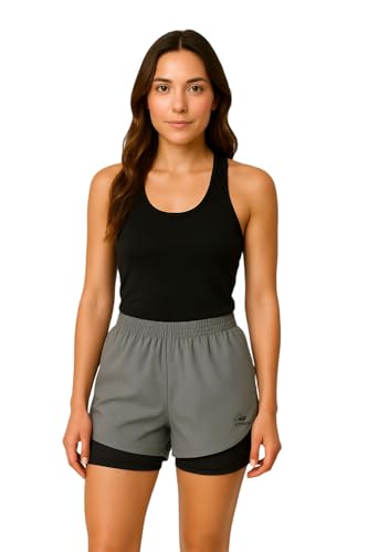 Image of Women's 2-in-1 Running Shorts | Quick-Dry Double Layer Gym Workout Shorts | Inner Compression Liner + Pockets | Lightweight Breathable Athletic Sports Shorts for Training Yoga