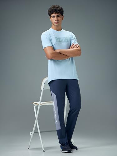 Image of TECHNOSPORT Men's Typography Printed T-Shirt COTFLEX Quick Dry Slim Fit Round Neck Sports Tee for Gym Running Casual Wear UPF50+ Anti Odour