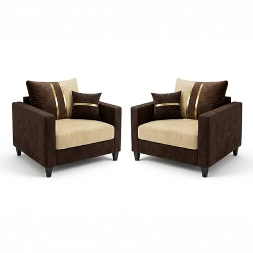 Image of Jester Plush Comfort Sofa Set | 3 Seater + 1 Seater + 1 Seater | Luxury Velvet Suede Fabric | Modern Living Room Sofa | Dark Brown - Beige