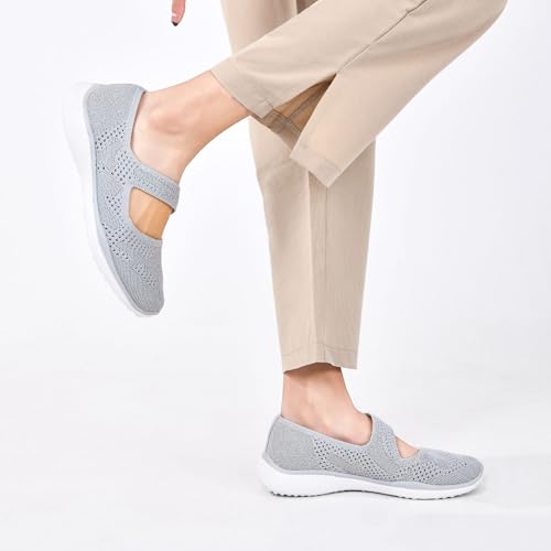Image of HONHOLD Women's Casual Knit Mary Jane Flat Shoes with Arch Support