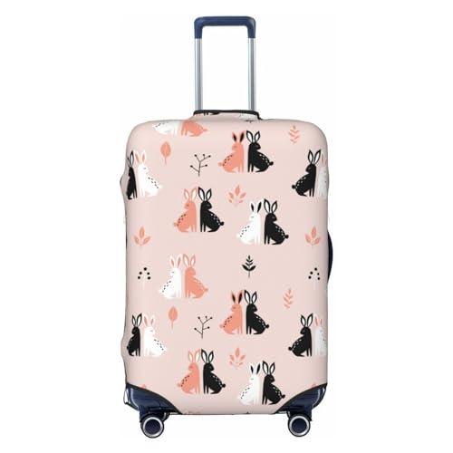 Bohemian Rabbit Black White Pink Luggage Cover Protector Anti-Scratch Washable Fits 18-32 Inch Luggage-X-Large