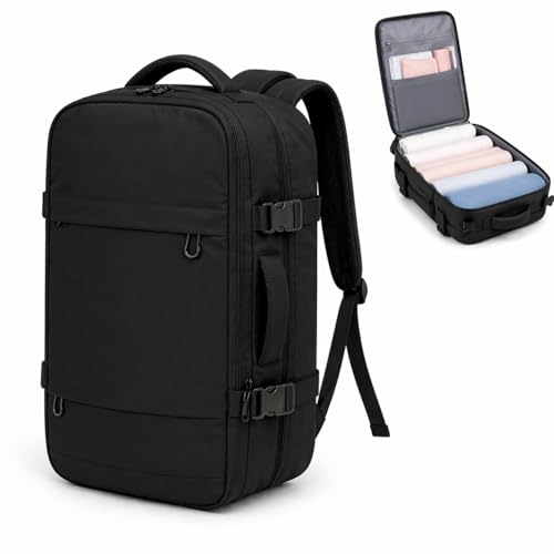 Mochila Mala de Viagem Expansível Grande 40L Impermeável para Notebook 2 em 1, Executiva com Múltiplos Compartimentos Uso como Mochila ou Mala para Trabalho, Viagem e Dia a Dia (Preto)