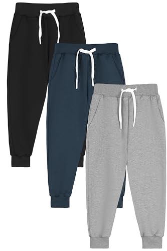 Ruisita Jungen-Hosen 3er-Pack | Baumwoll-Jogger mit Kordel &...