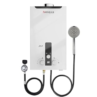 14L Tankless Water Heater Propane with Digital Display, 3.66 GPM Portable Instant Hot Gas Water Heater with Overheating Protection for Indoor and Camping, 85300 BTU