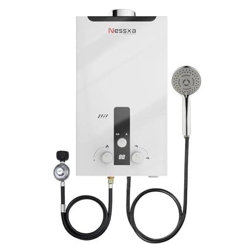 Nessxa Tankless Water Heater Propane, 2.11 GPM RV with Digital Display,8L Portable Instant Hot Gas with Overheating Protection for Indoor and Camping,40,824 BTU
