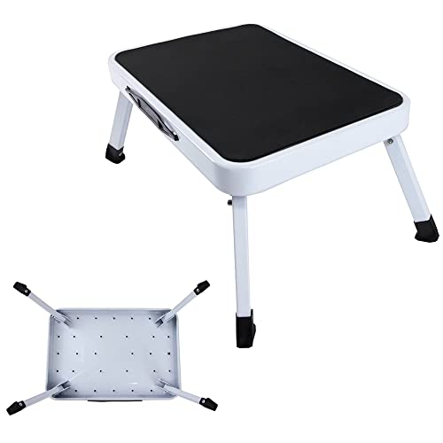 Escabeau 1 Marche | Escabeau Pliant en Acier | MarchePied avec Tapis en Caoutchouc Antidérapant Supporter jusqu'à 150 kg | Tabouret de Maison | 48x30x18cm Cover