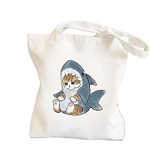 Cat Shark Shopping Bag Shopping Handbag Bag Canvas Handbag for Women Large capacity Shoulder Bag Women