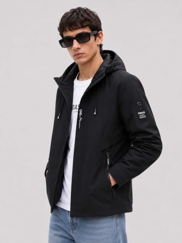 Image of Lymio Men's Hooded Casual Jacket | Lightweight Polyester Windcheater Zip-Up Hooded Outdoor Jacket (1-J-7-9)