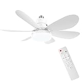 Ventilador de techo con luz LED 40W, 52cm, 6 aspas, control remoto, 3 velocidades, 3 colores de luz, 3000-6500K, motor...