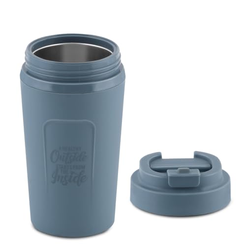 Image of JAYPEE ZIPSIP Pu Insulated Stainless Steel Coffee Mug 385 ml Travel Mug Suitable for Car, Tumbler Bottle, Tea Cup, Matte Finish Non Slip, P. Plum