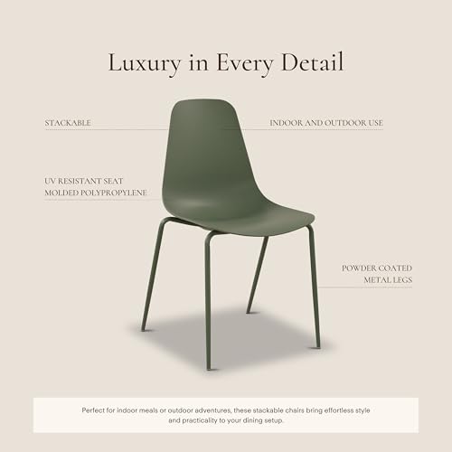 Image of Poly & BARK Isla Stackable Dining Chairs Set of 4 - Mid Century Modern Plastic Dining Chair with Metal Legs - Kitchen & Dining Room Chairs - Dining Table Chairs Set - Indoor /Outdoor - Pistachio Green