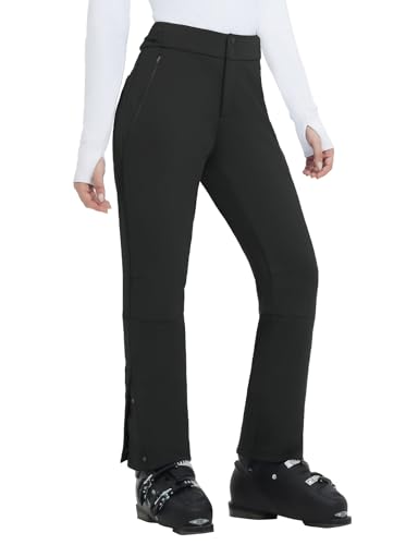 baleaf Skihose Damen Wasserdicht Softshellhose Gefüttert Thermohose Winter Warm Outdoorhose Snowboardhose Skifahren mit Taschens Schwarz L