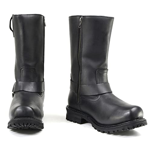 Milwaukee Leather Men’s Black Waterproof Boots 11-inch Wide Width Square Toe with Harness and Zipper MBM9061WP - 9W2
