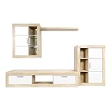 amuéblate Online - Mueble de Salón Moderno con Leds, Módulos de Comedor, Modelo Apolo, Acabado en Blanco y Cambria, Medidas: 259 cm (Ancho) x 132,5 cm (Alto) 40 cm (Fondo)