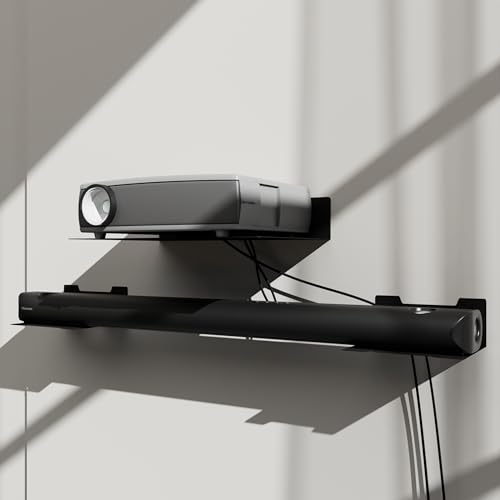 PzewMo Floating Metal Wall Mount Shelf,Shelf for Projector,TV Cable Box,Router,Speaker,Sound Bar,Camera,Gaming,Decor Display (1, Large)