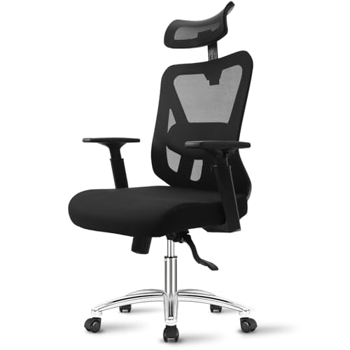 Silla de oficina ergonómica, silla de escritorio con soporte lumbar ajustable que soporta sentarse durante mucho tiempo, función basculante y ajuste de altura, silla de red, capacidad de carga de 150