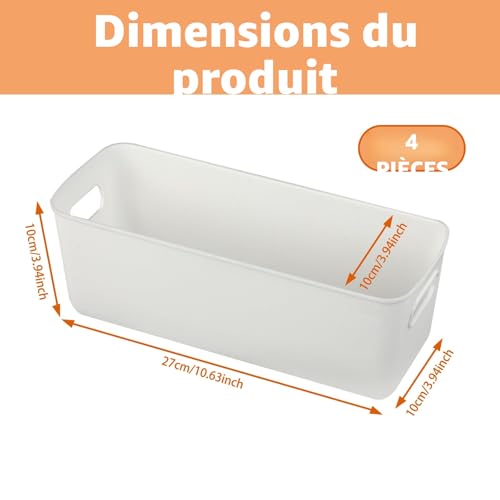 Bafumiu Lot de 4 Boîtes de Rangement Plastique 27 cm, Petites Boîtes Organisatrices Blanches, petit panier rangement, Idéales pour Cuisine, Rangement sur Étagère pour un Design Pratique, Polyvalent. – vue 2