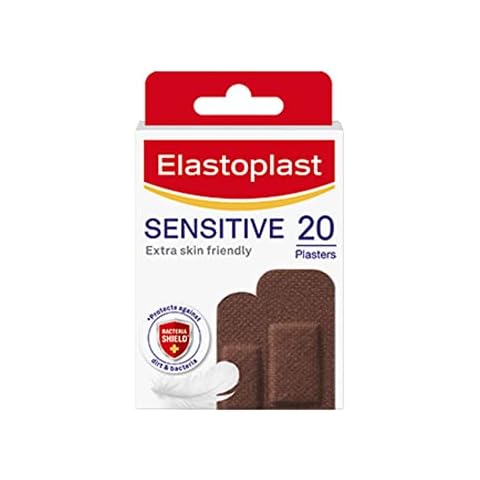 Elastoplast Sensitive Hypoallergenic Plasters Dark (20 Pieces), Plasters for Painless Removal, Soft and Breathable Fabric Plasters, Dark Skin Tone Sensitive Plasters Cover