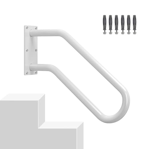 Hand Rails for Outdoor 1-2 Steps Indoor Stairs Bathroom Wall Mount Non-Slip U-Shape Stair Hand Railing White 1 Pack