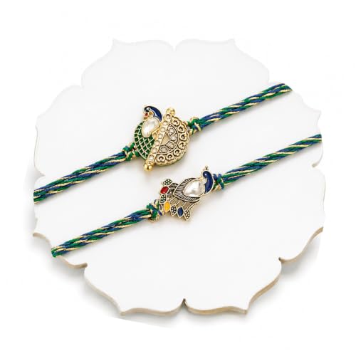 Image of TIED RIBBONS Rakhi for Brother - Set of 2 Premium Beaded Peacock Rakhi for Brother Bhaiya Boys Men Kids with Tikka - for Rakshabandhan