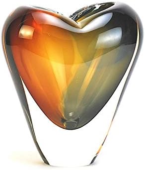 Murano Glass Design Crystal Heart Vase Amber Smoke 7" Ht. 6" Length
