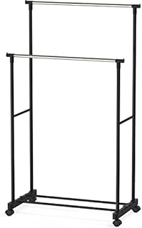 SimpleHouseware Double Rod Portable Clothing Hanging Garment Rack