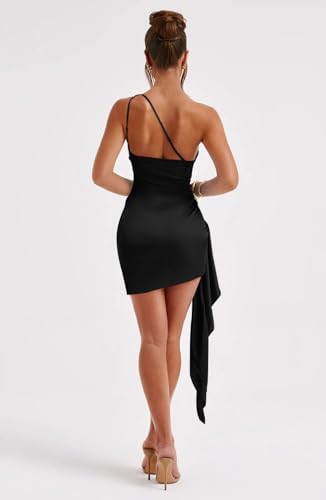 Memoriesea Women's One Shoulder Ruched Bodycon Sleeveless Mini Club Party Dress3