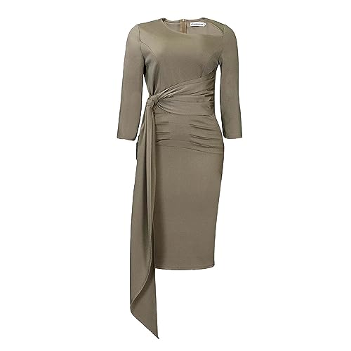 Useagrey Women's Summer Office Dress Three Quarter Sleeves Pleated Tie Plus Size Dress Soulmate Dresses4