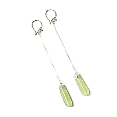 LIBERGA 女性用 フェイク翡翠ピアス ロングタッセルチェーンダングルイヤリング ヴィンテージの美しいシルバーイヤージュエリー