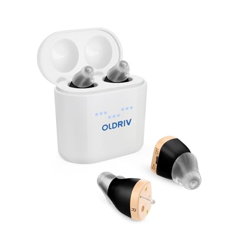 OLDRIV Hearing Aids,12 Channel Rechargeable Hearing Aid for Seniors Adults with Noise Cancelling,Completely-in-Canal (CIC) Mini Digital Hearing Aid, Charging Case 1 Pair BLACK