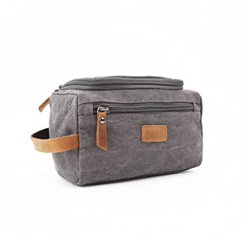 Trousse de toilette pour homme et femme, trousse de rasage Crazy Horse en cuir Dopp pour homme, sac de rasage de voyage pour homme, trousse de toilette en toile, gris, taille unique Cover